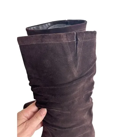 Talbots Chocolate Brown Ruched Suede Boots Size 6 - Picture 7 of 12